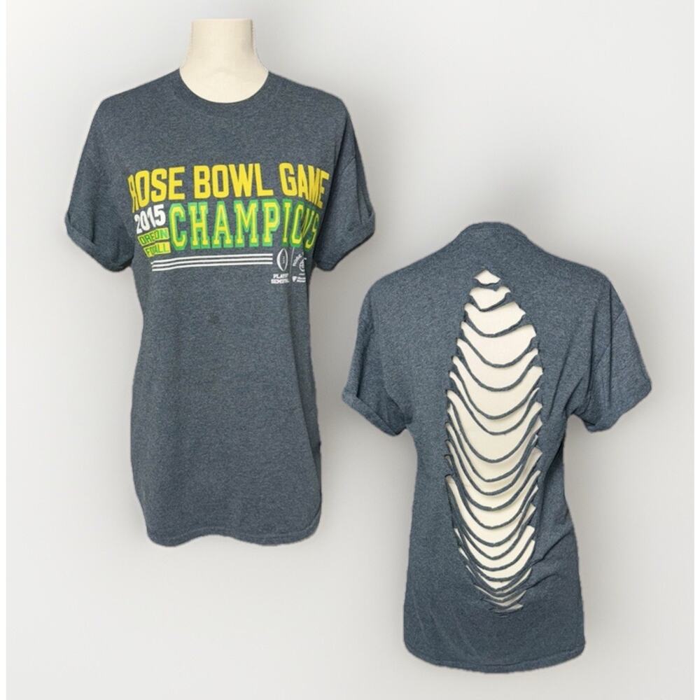 2015 Rose Bowl Oregon Ducks Womens Medium Upcycled Spinal Cut-Out T-Shirt Tee